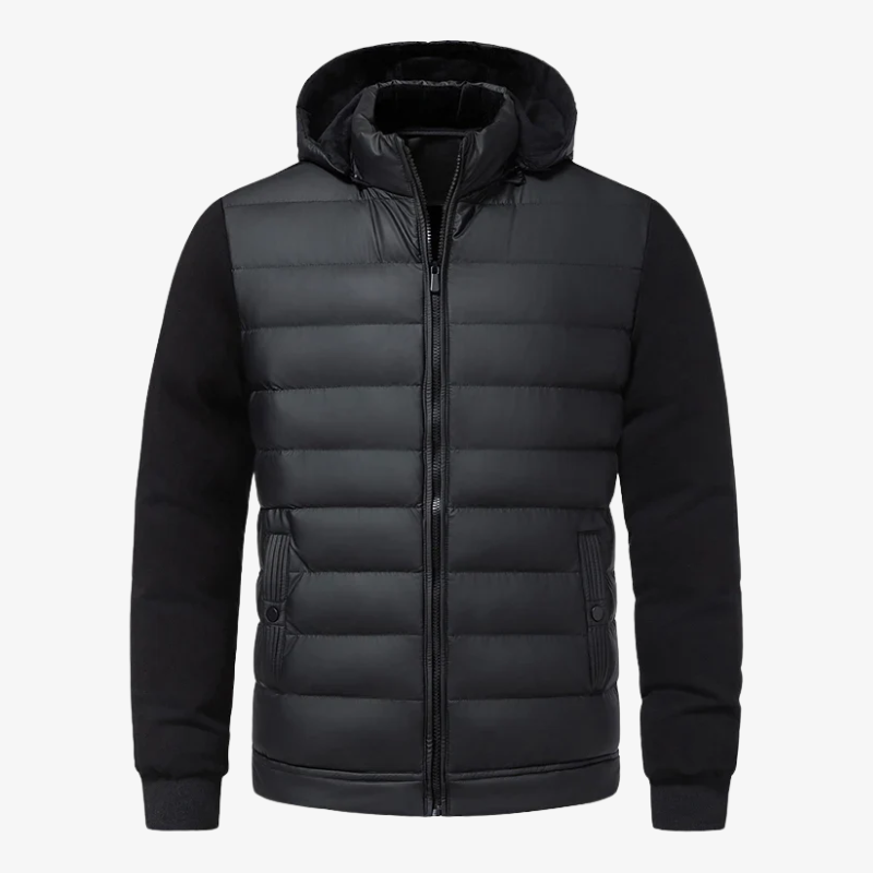Herren Hybrid-Strickjacke mit Stepp-Front & Kapuze