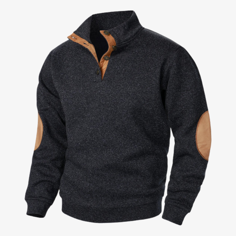 Fleece-Troyer mit Knopfleiste & Ellbogen-Patches