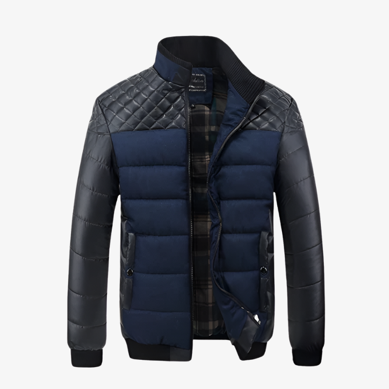 Moderne Herren Hybrid-Steppjacke im Materialmix