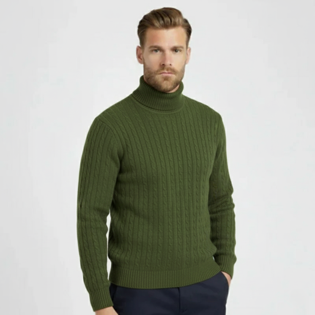 Herren Rollkragenpullover mit Zopfmuster