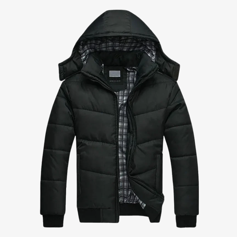 Herren Winter-Steppjacke mit Tartan-Futter & Kapuze