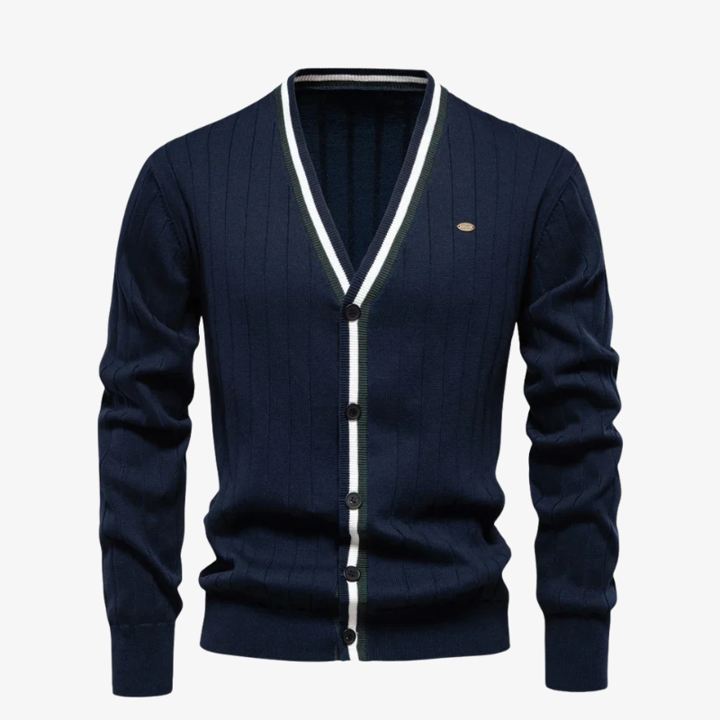 Herren Strickjacke mit V-Ausschnitt & Kontraststreifen
