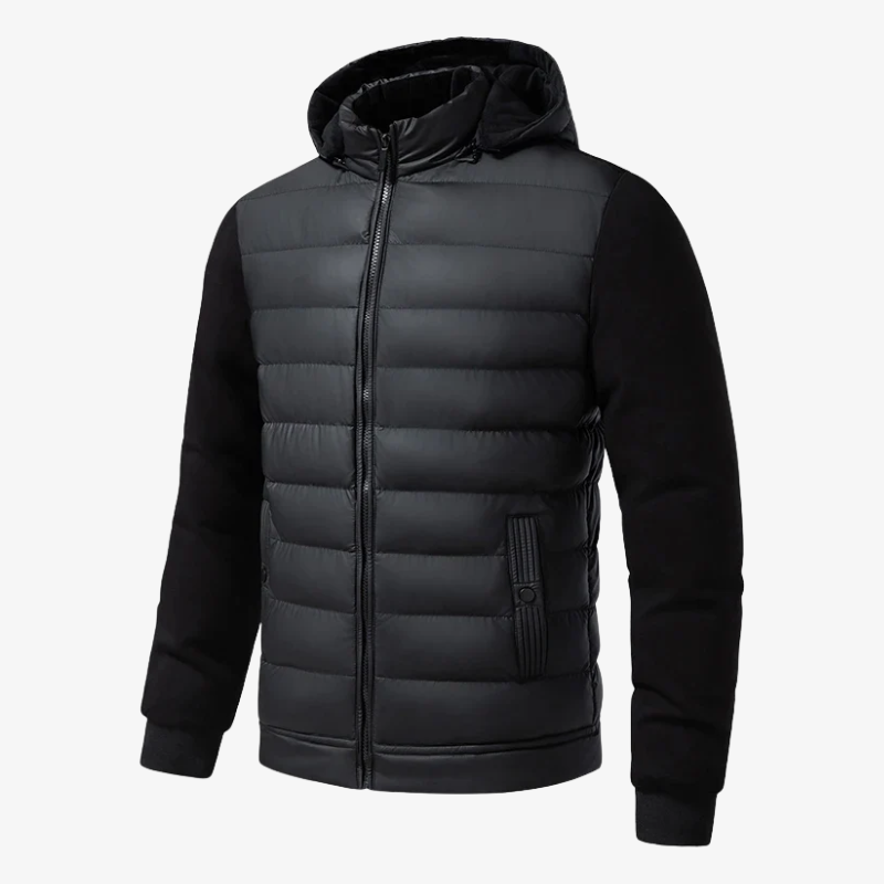 Herren Hybrid-Strickjacke mit Stepp-Front & Kapuze