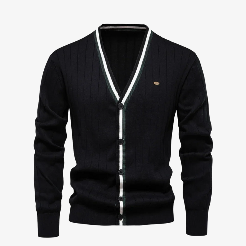 Herren Strickjacke mit V-Ausschnitt & Kontraststreifen