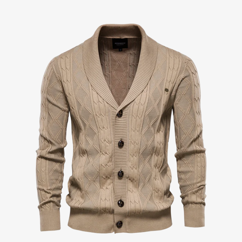 Herren Strickjacke mit Schalkragen & Rautenstruktur