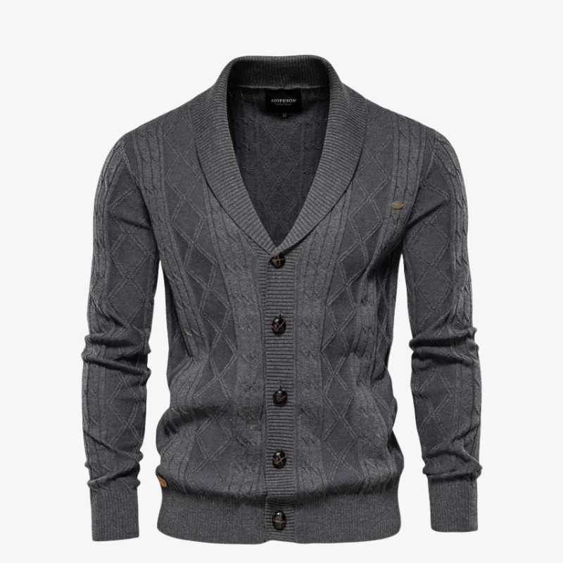 Herren Strickjacke mit Schalkragen & Rautenstruktur