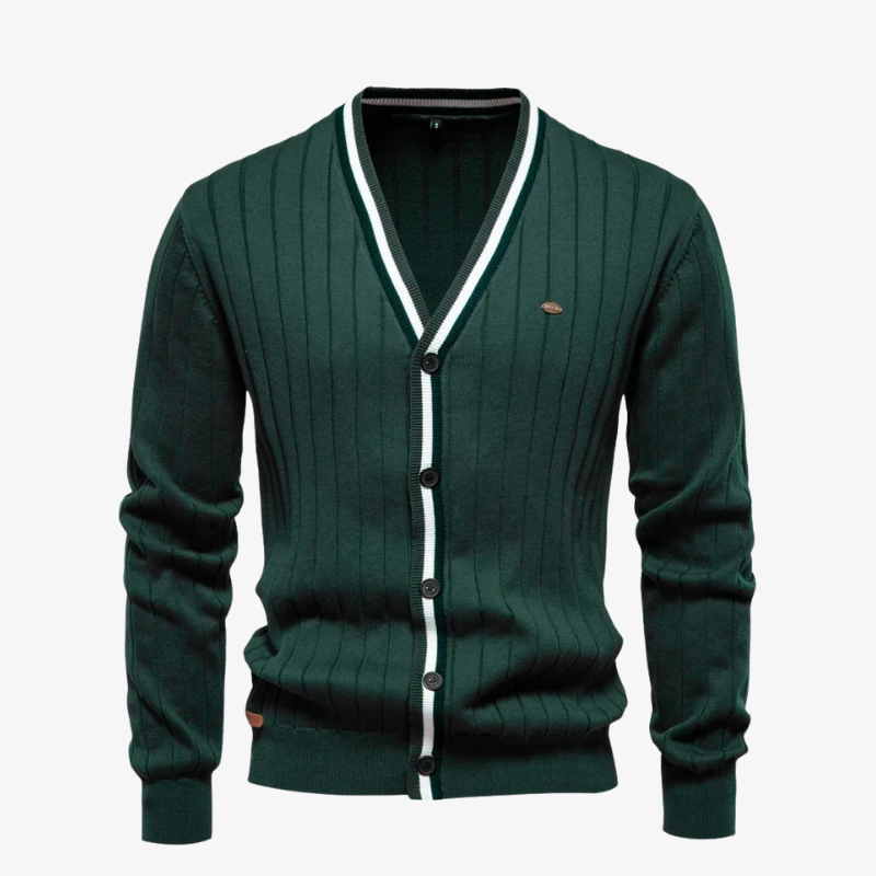 Herren Strickjacke mit V-Ausschnitt & Kontraststreifen