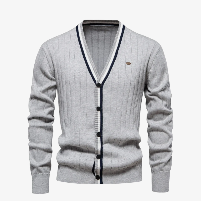 Herren Strickjacke mit V-Ausschnitt & Kontraststreifen