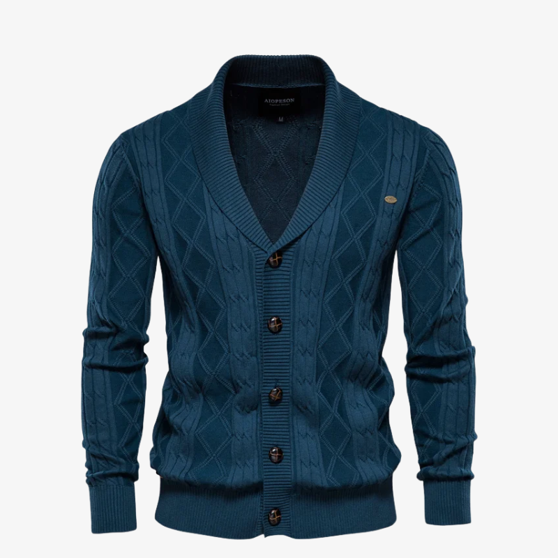 Herren Strickjacke mit Schalkragen & Rautenstruktur