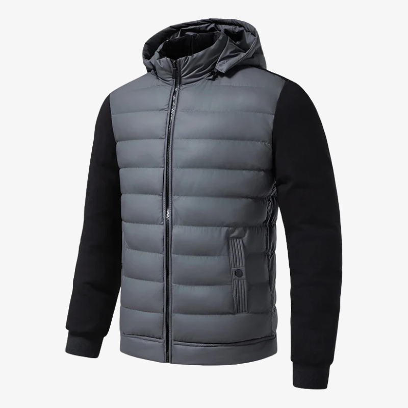Herren Hybrid-Strickjacke mit Stepp-Front & Kapuze