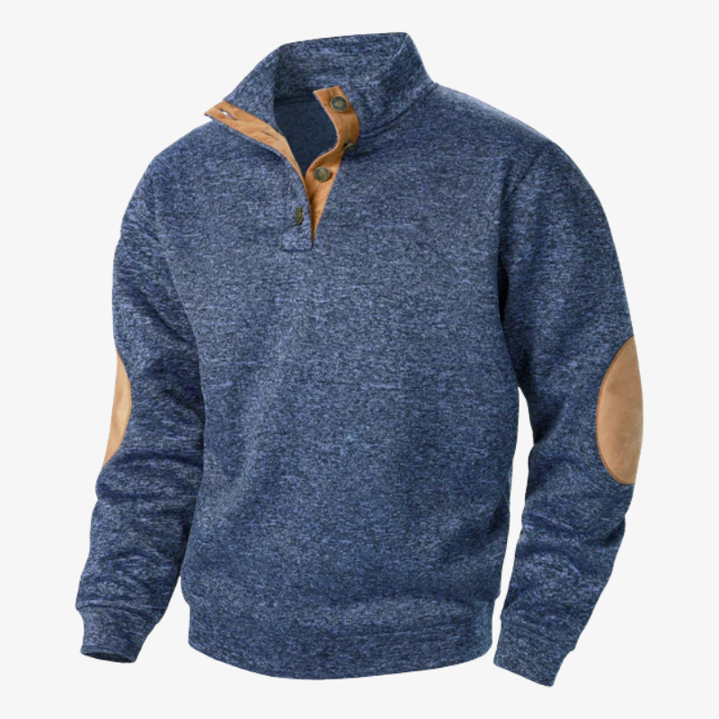 Fleece-Troyer mit Knopfleiste & Ellbogen-Patches