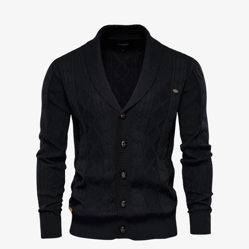 Herren Strickjacke mit Schalkragen & Rautenstruktur