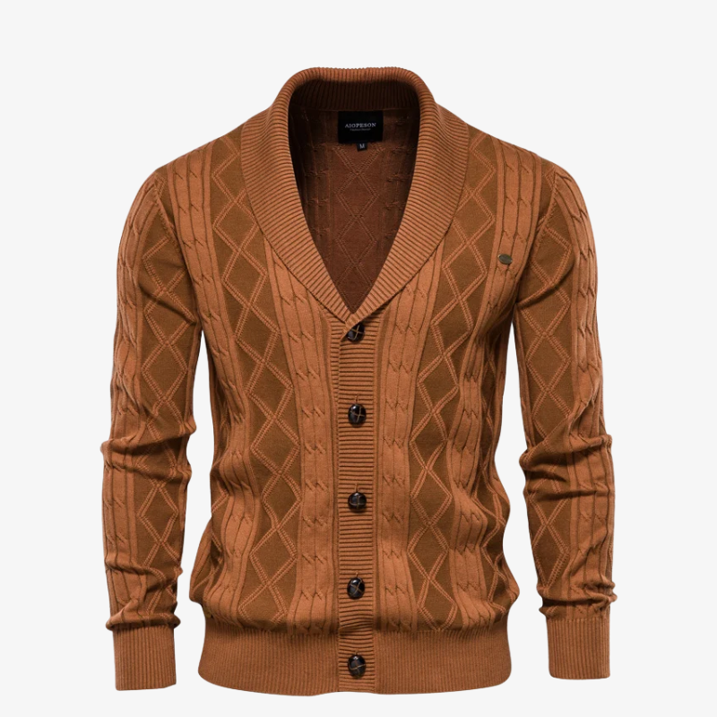 Herren Strickjacke mit Schalkragen & Rautenstruktur