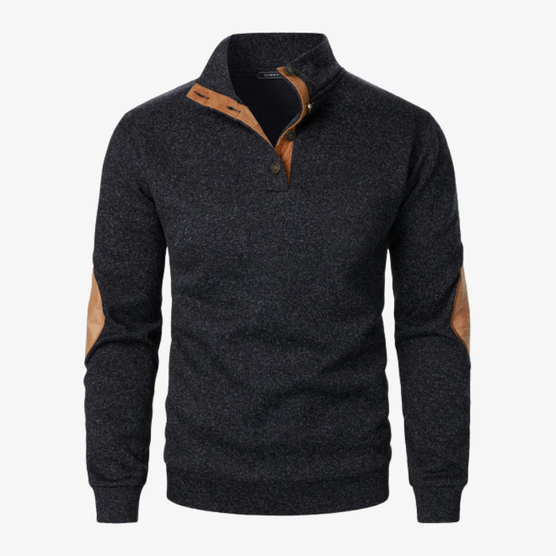 Fleece-Troyer mit Knopfleiste & Ellbogen-Patches