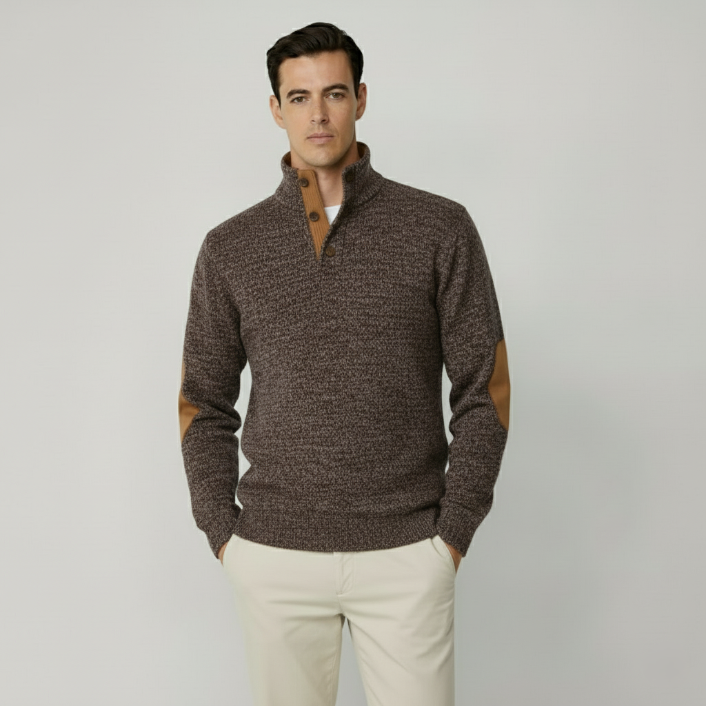 Fleece-Troyer mit Knopfleiste & Ellbogen-Patches