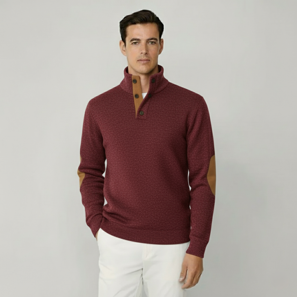 Fleece-Troyer mit Knopfleiste & Ellbogen-Patches
