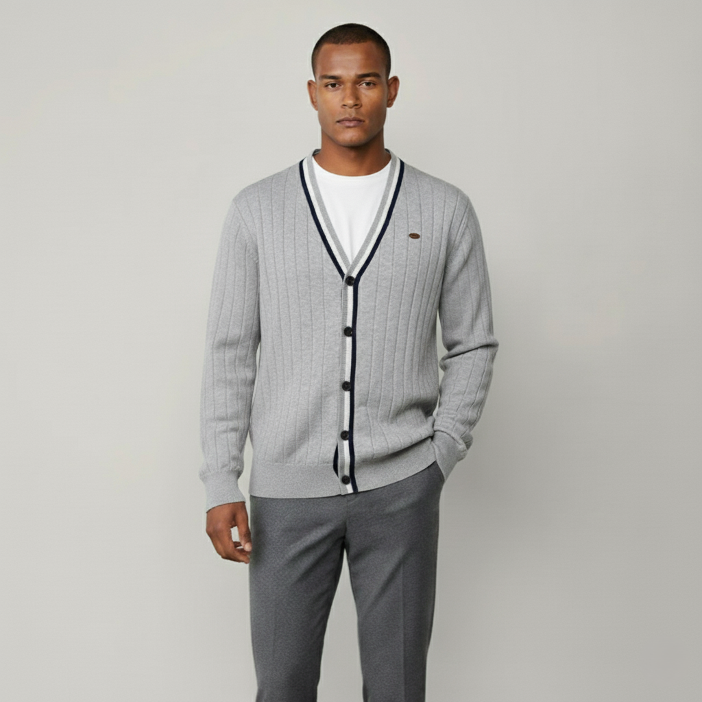 Herren Strickjacke mit V-Ausschnitt & Kontraststreifen