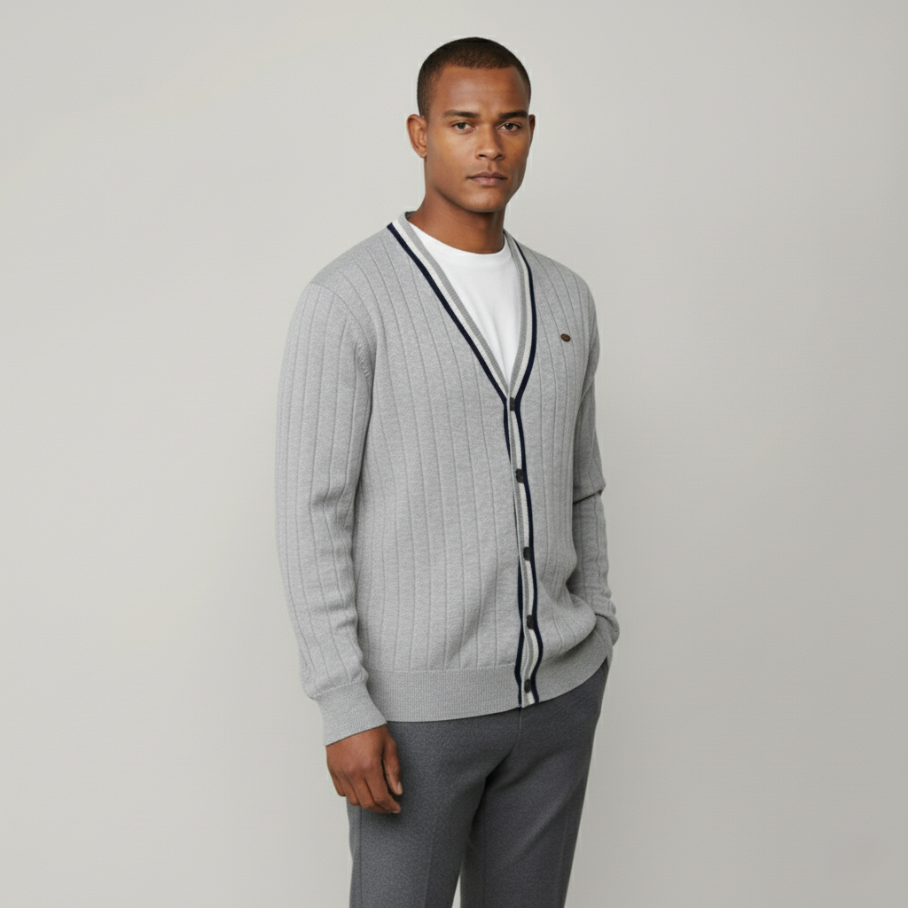 Herren Strickjacke mit V-Ausschnitt & Kontraststreifen