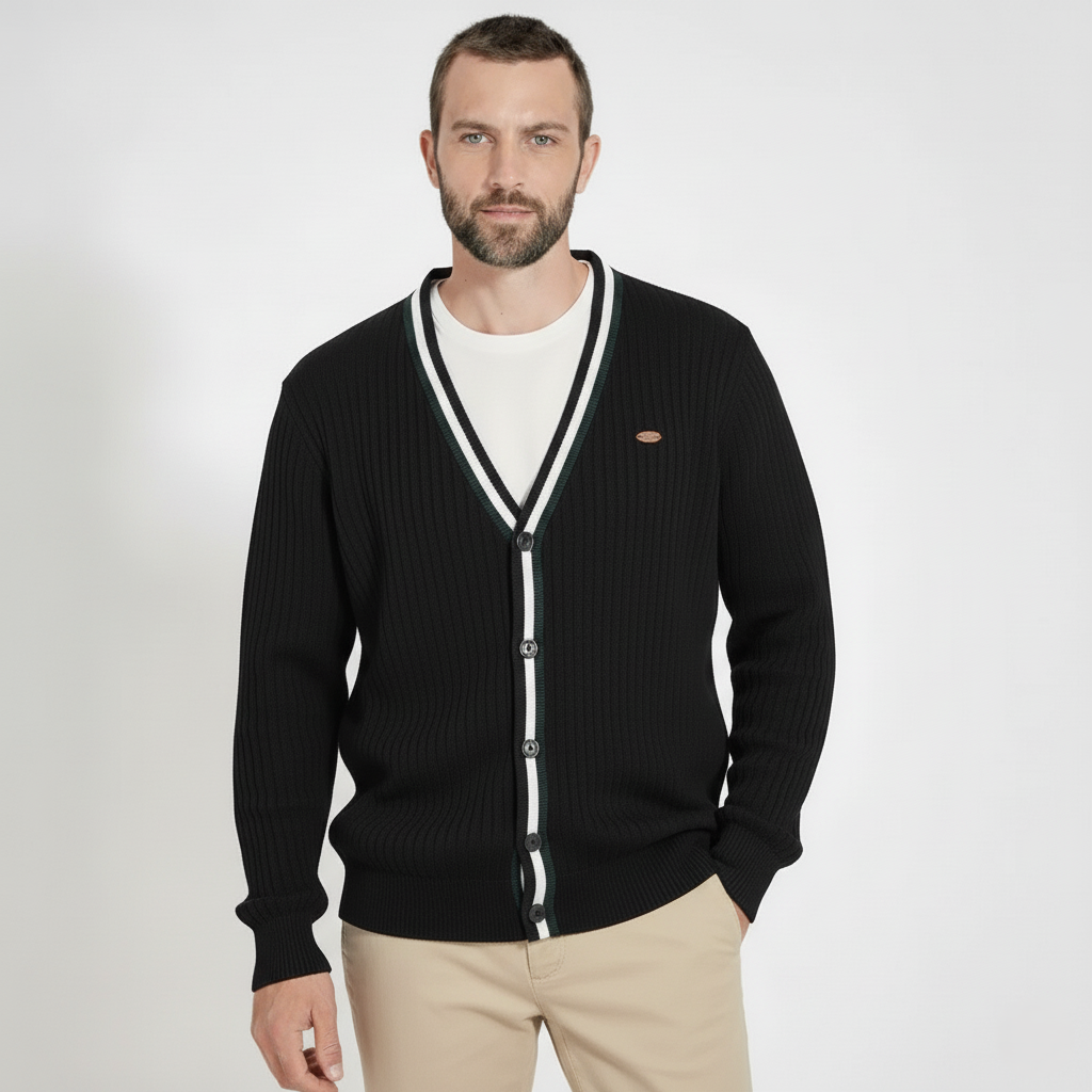 Herren Strickjacke mit V-Ausschnitt & Kontraststreifen