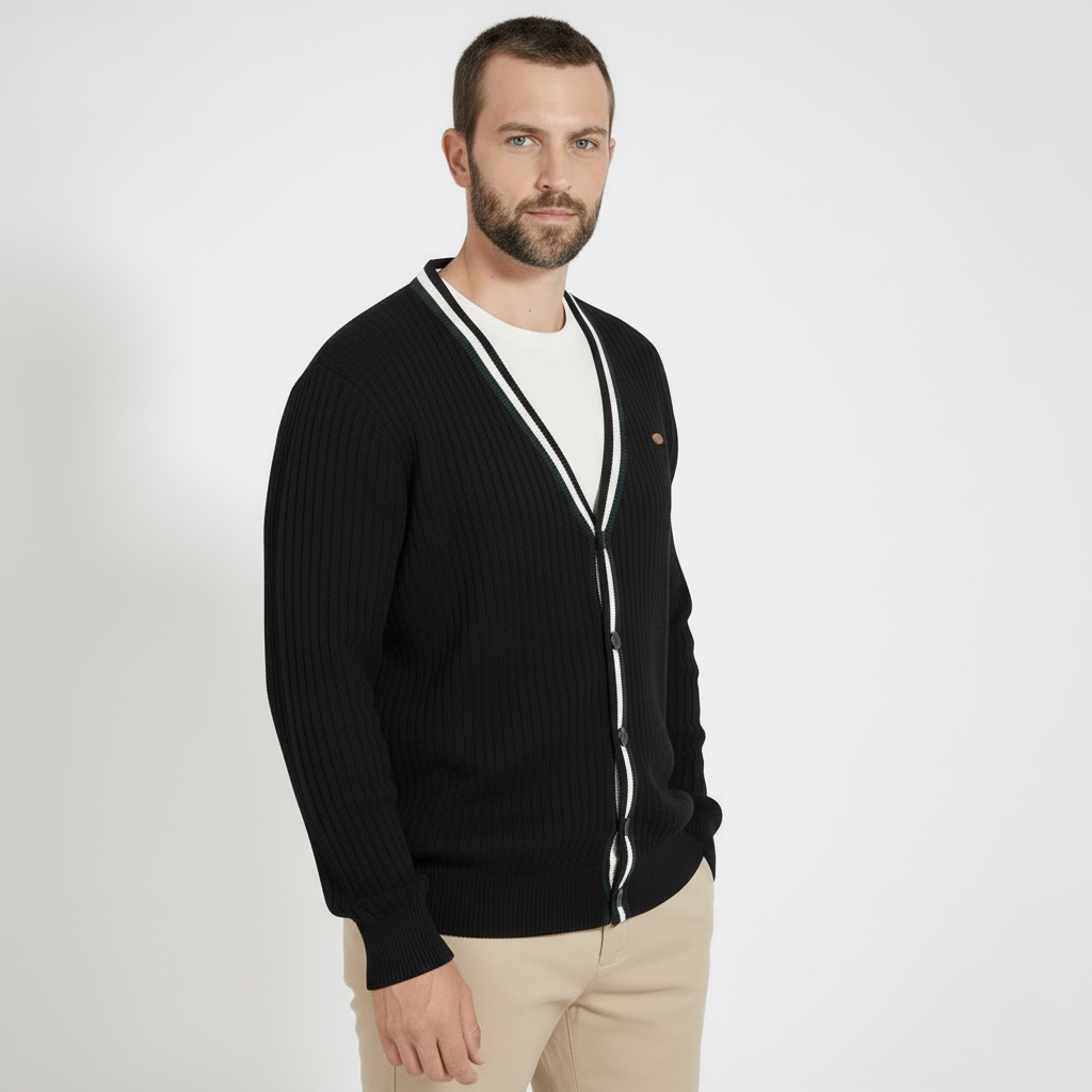 Herren Strickjacke mit V-Ausschnitt & Kontraststreifen