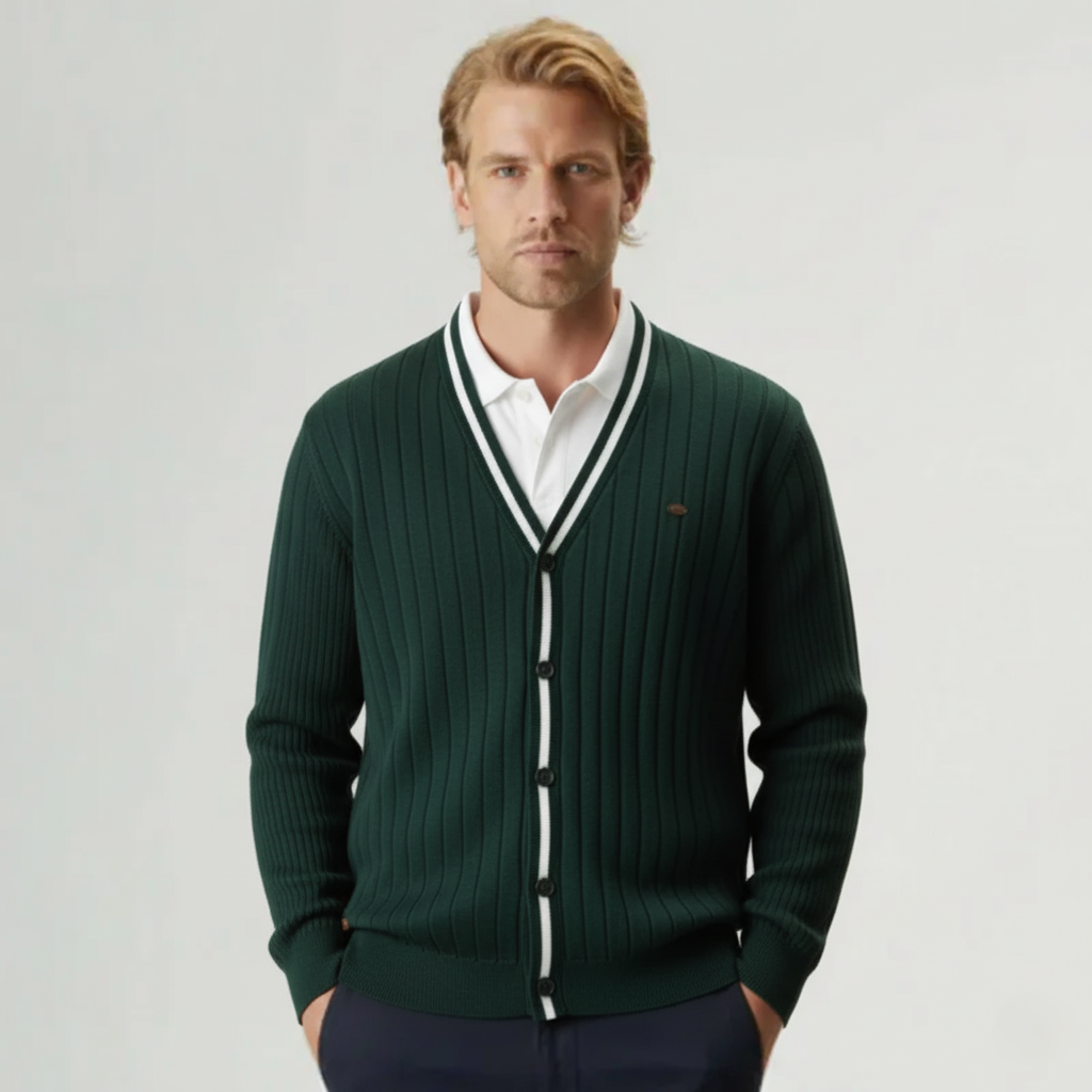Herren Strickjacke mit V-Ausschnitt & Kontraststreifen