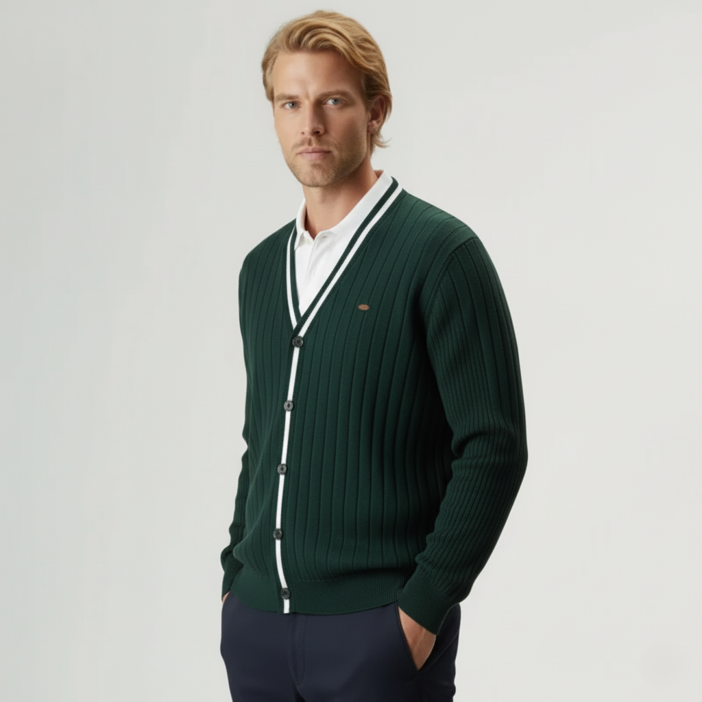 Herren Strickjacke mit V-Ausschnitt & Kontraststreifen
