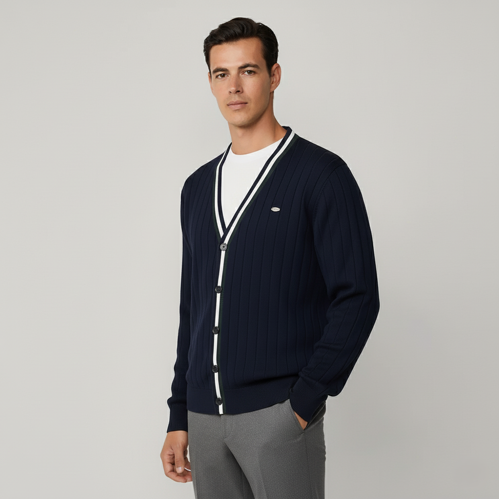 Herren Strickjacke mit V-Ausschnitt & Kontraststreifen