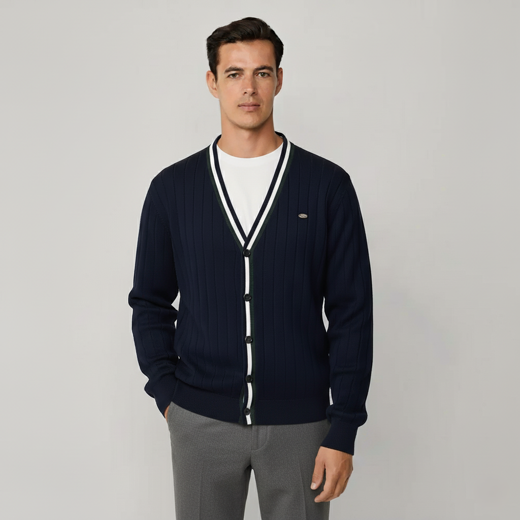 Herren Strickjacke mit V-Ausschnitt & Kontraststreifen
