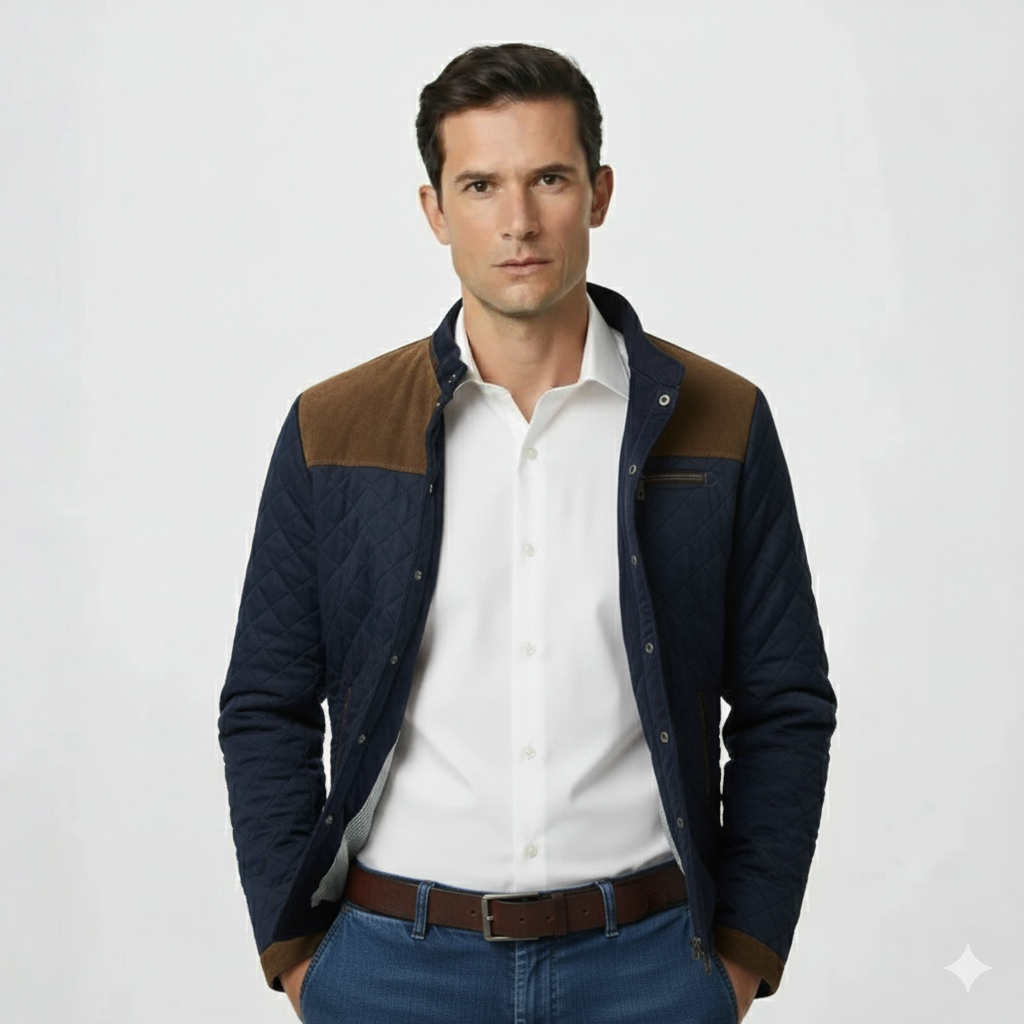 Gesteppte Herren Hemdjacke mit Velours-Details