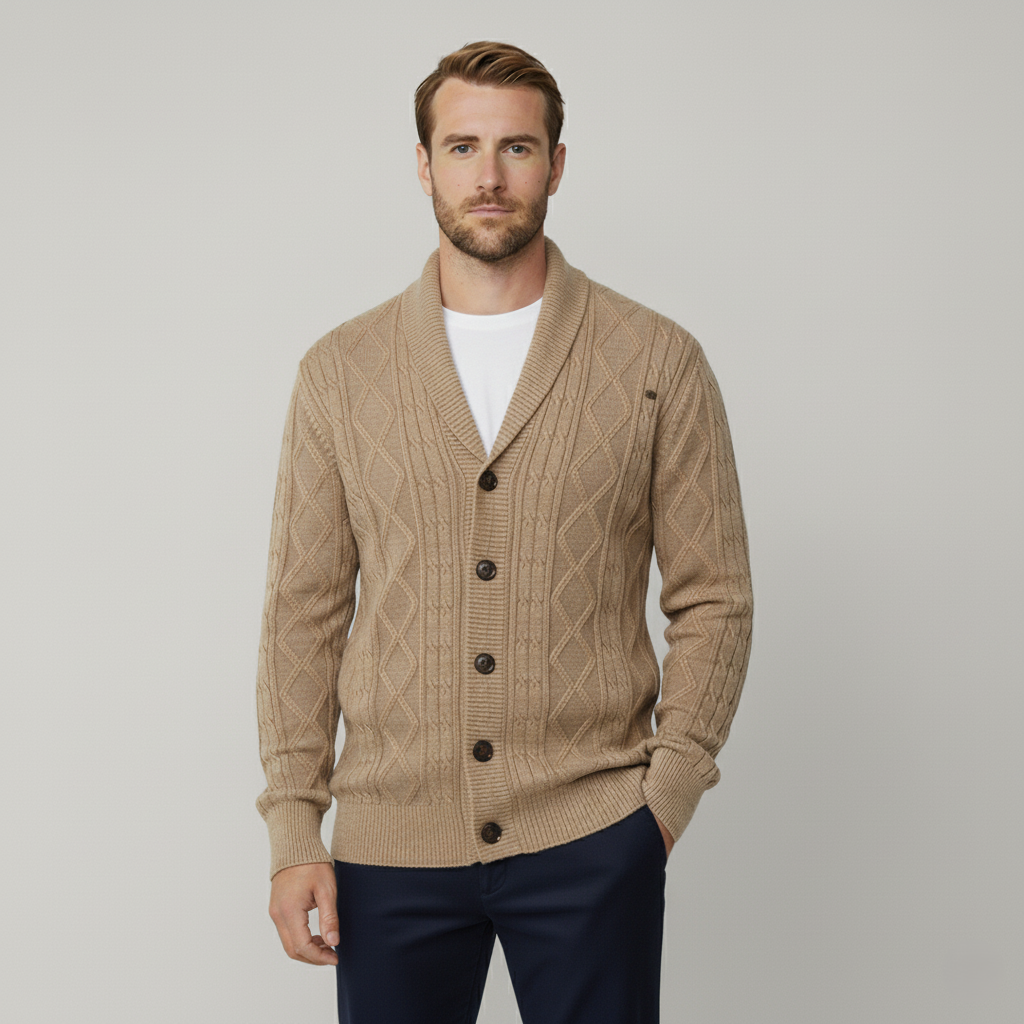 Herren Strickjacke mit Schalkragen & Rautenstruktur
