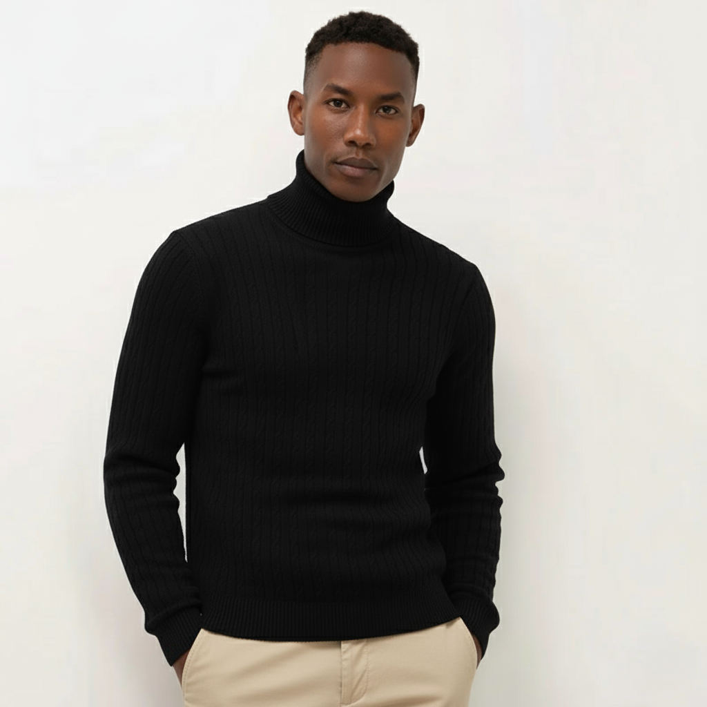Herren Rollkragenpullover mit Zopfmuster