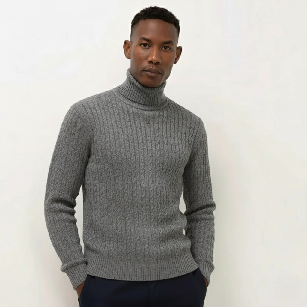 Herren Rollkragenpullover mit Zopfmuster
