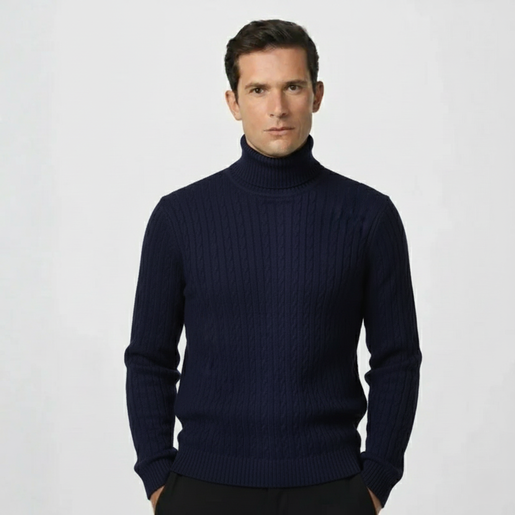 Herren Rollkragenpullover mit Zopfmuster