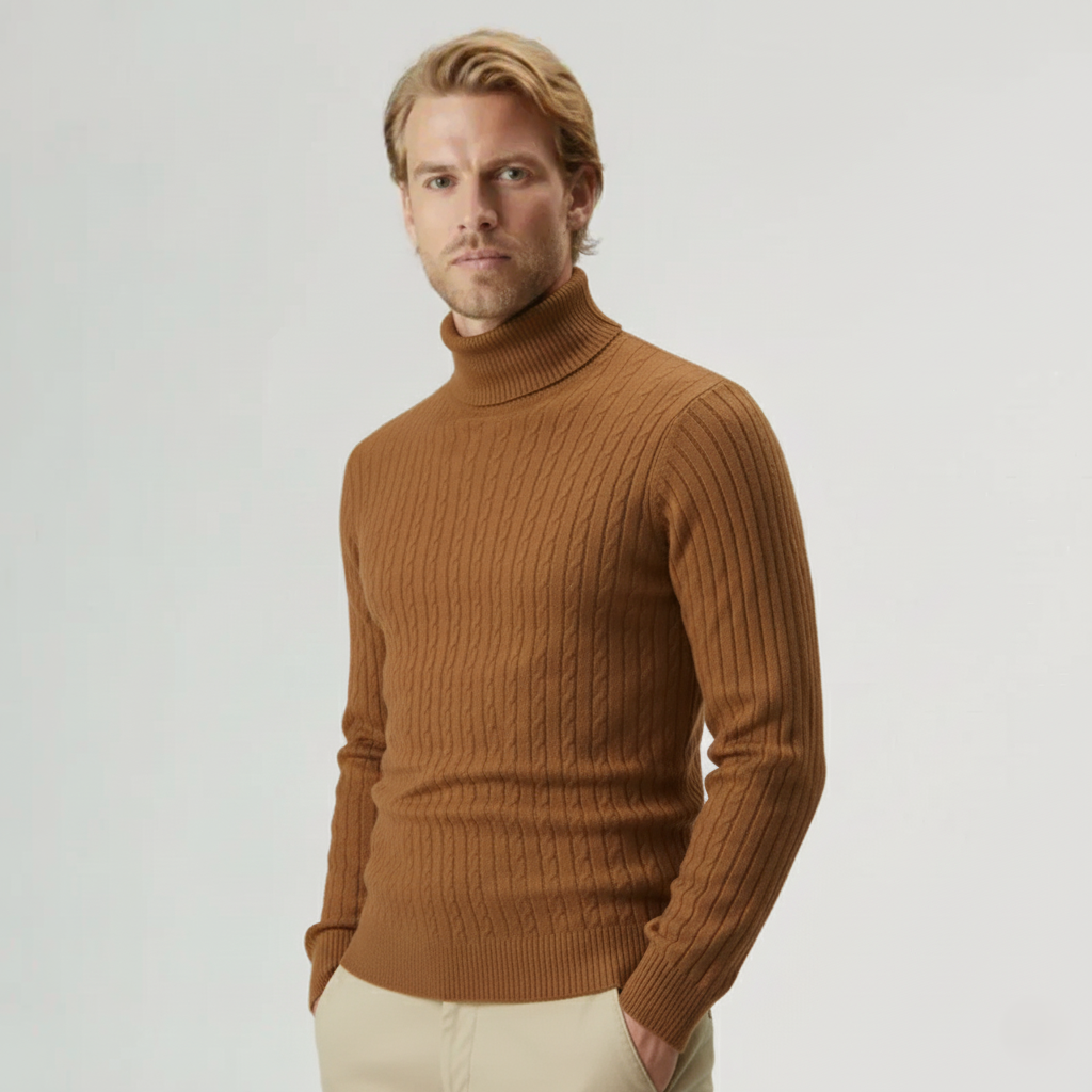 Herren Rollkragenpullover mit Zopfmuster