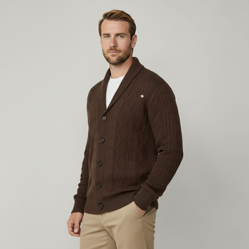 Herren Strickjacke mit Schalkragen & Rautenstruktur