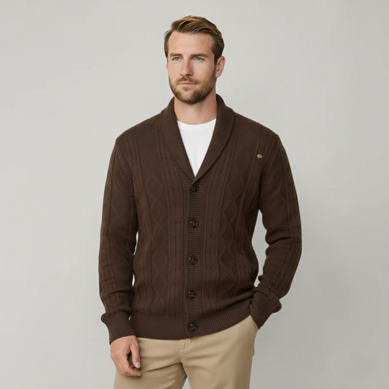 Herren Strickjacke mit Schalkragen & Rautenstruktur